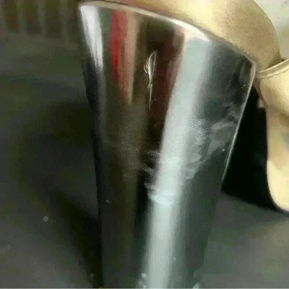 $498 Stuart Weitzman Beige PARTISAN Satin Block Mirror Heel Sandals Size 6 - Picture 4 of 7